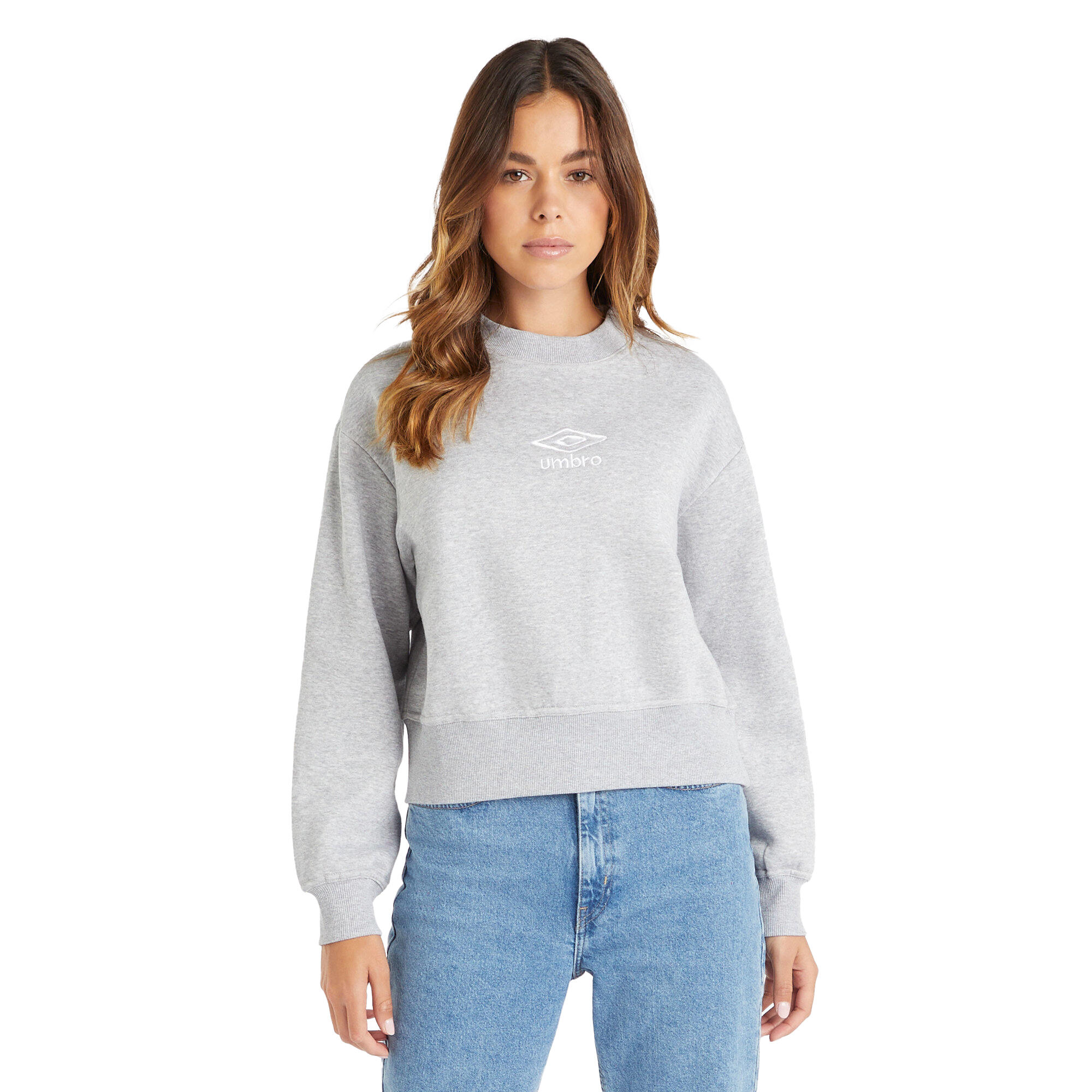 Womens/Ladies Core Boxy Sweatshirt (Grey Marl/White) 3/4