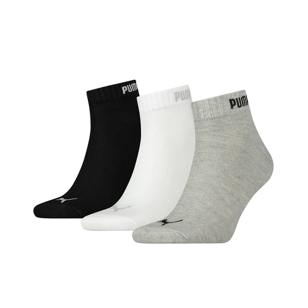 PUMA Womens/Ladies Quarter Ankle Socks (Pack of 3) (Black/White/Grey)
