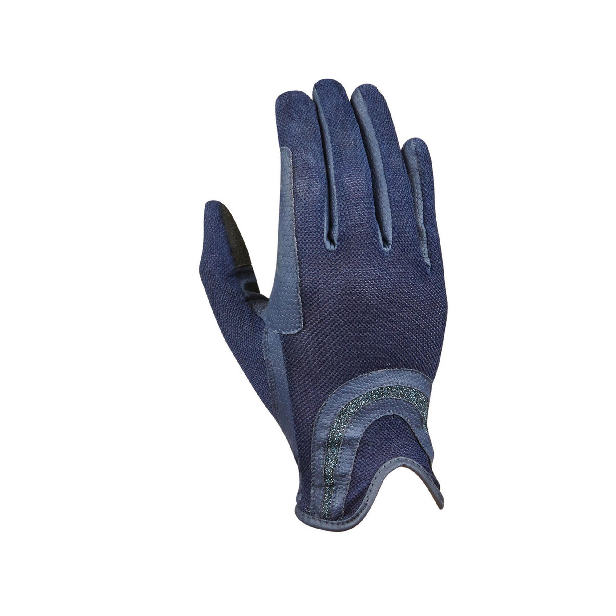 DUBLIN Mesh Palm Goat Leather Glitter Riding Gloves (Navy)