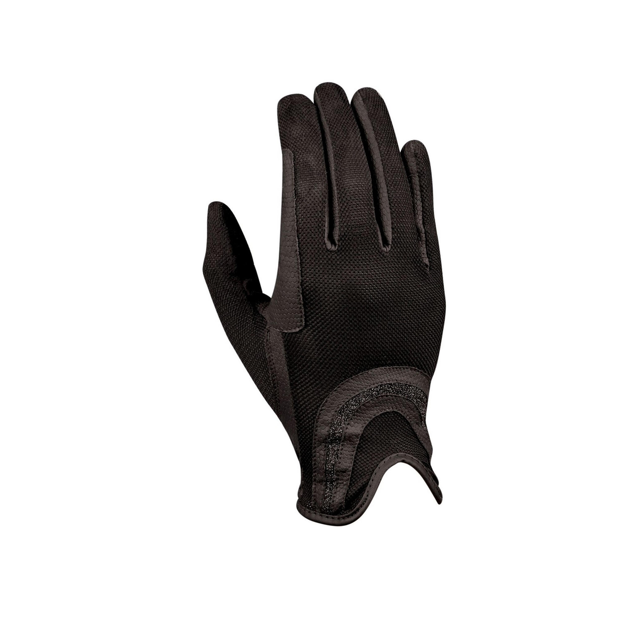 Mesh Palm Goat Leather Glitter Riding Gloves (Black) 2/3