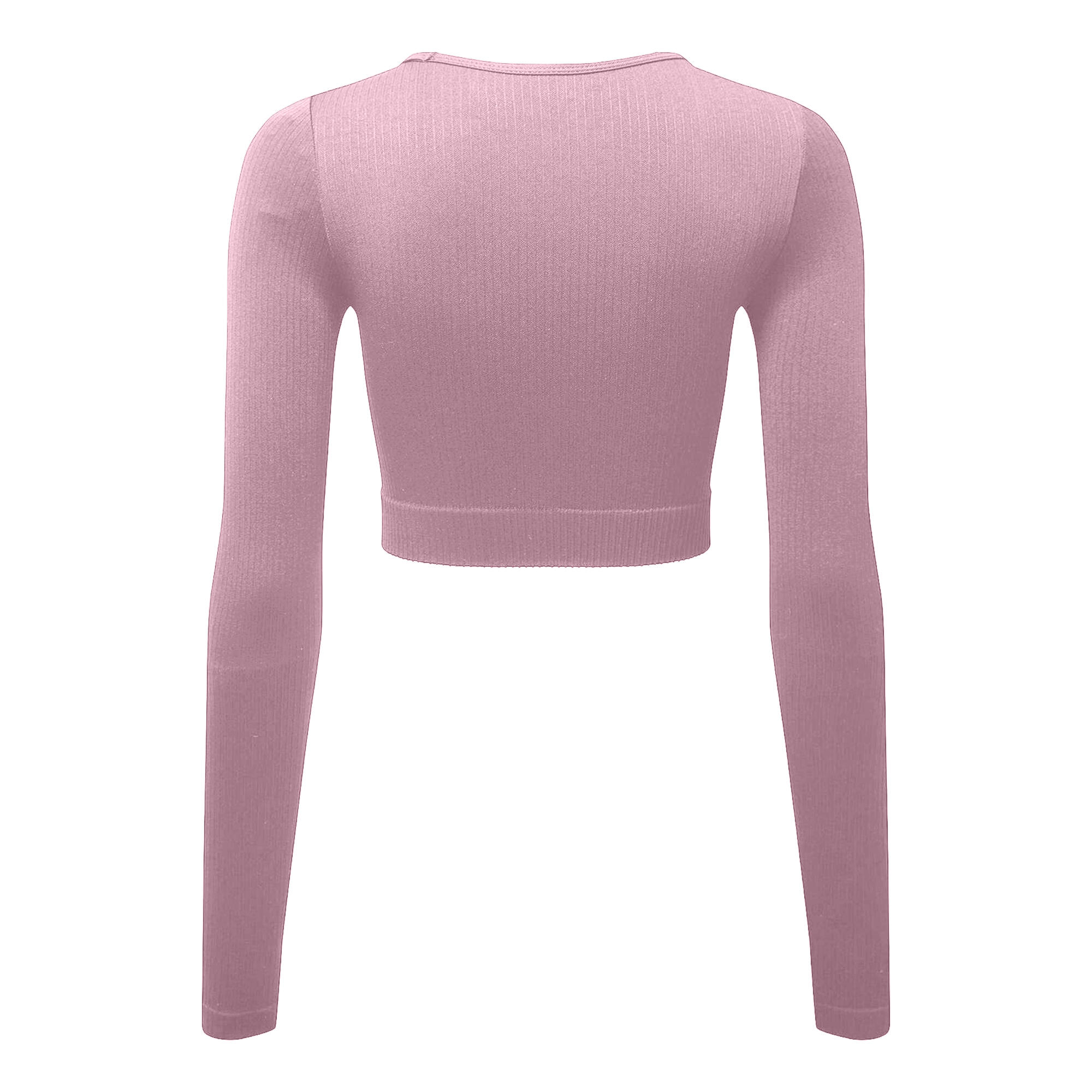 Womens/Ladies Ribbed Seamless 3D Crop Top (Mauve) 2/3