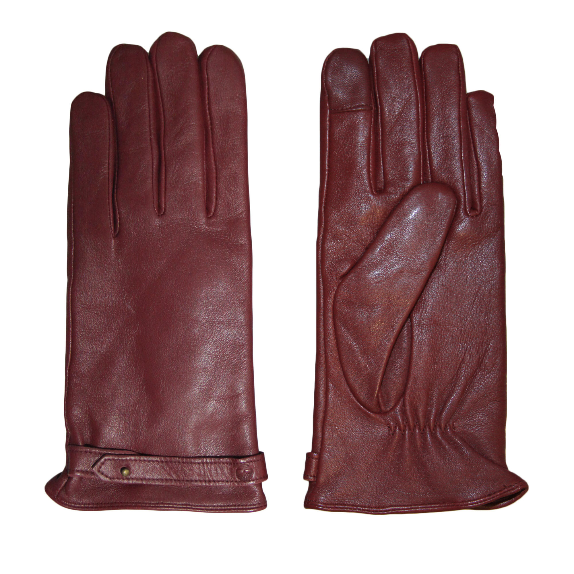 Womens/Ladies Leather Gloves (Burgundy) 3/3
