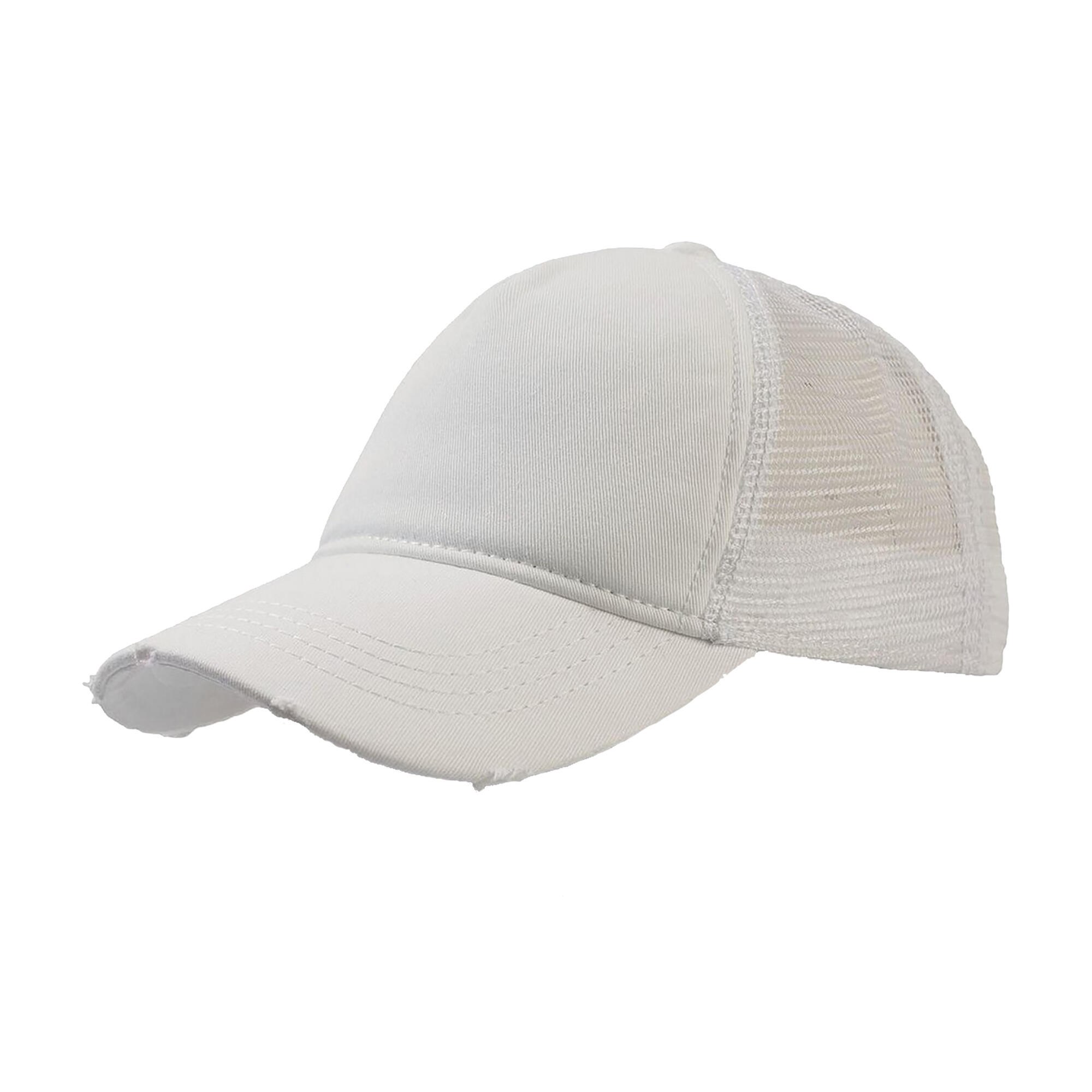 Rapper Destroyed 5 Panel Weathered Trucker Cap (Pack of 2) (White/White) 2/3