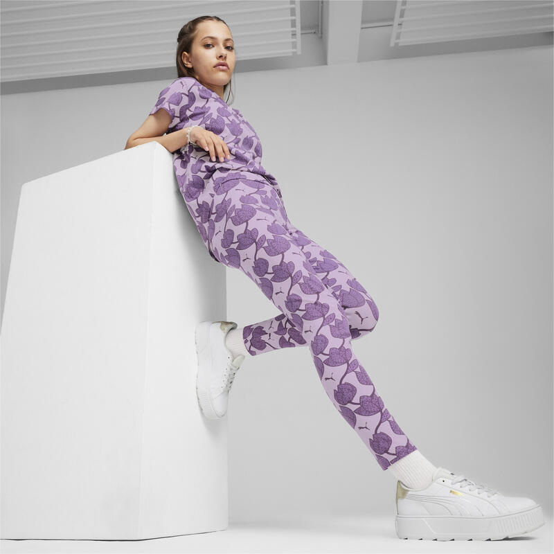 Leggings femeninos ESS+ BLOSSOM PUMA Grape Mist Purple