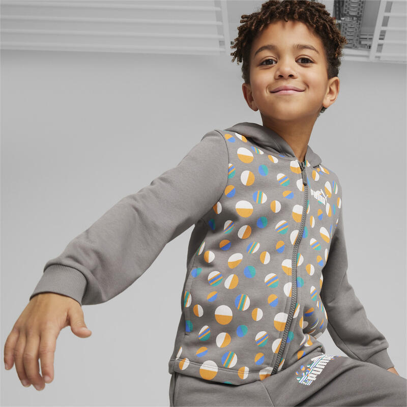 Felpa con cappuccio ESS+ SUMMER CAMP full-zip per bambini PUMA Cast Iron Gray