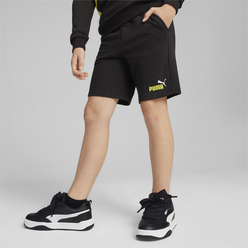 Essentials+ tweekleurige short voor jongeren PUMA Black Lime Sheen