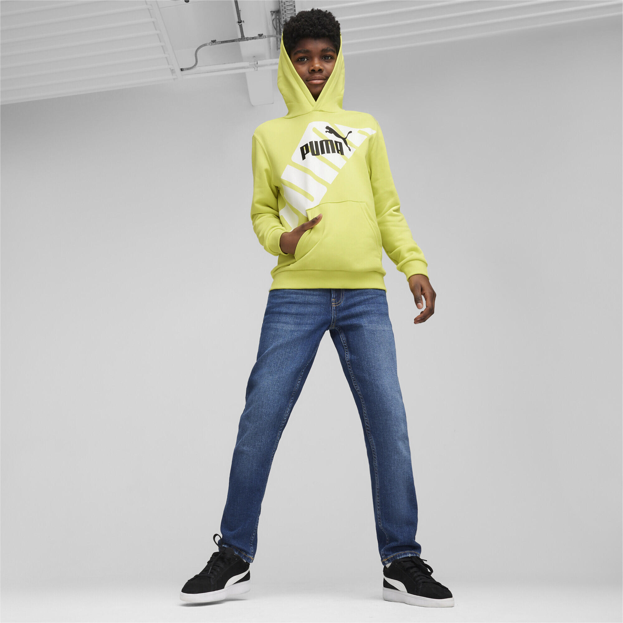 Sudadera con capucha gráfica Niño PUMA POWER PUMA Lime Sheen Green 4/5