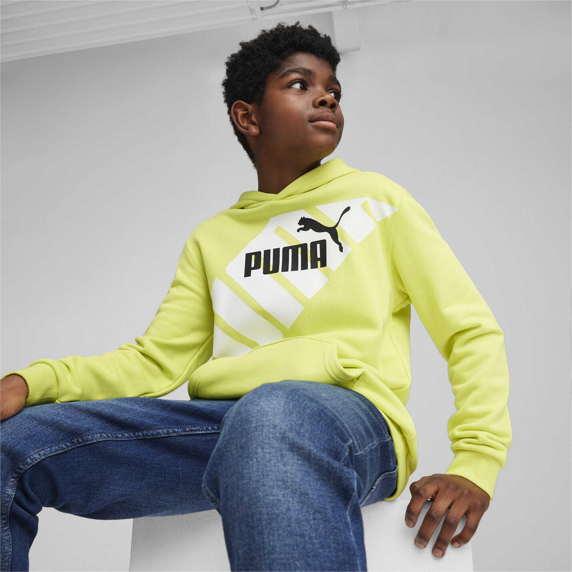 Sudadera con capucha gráfica Niño PUMA POWER PUMA Lime Sheen Green 2/5