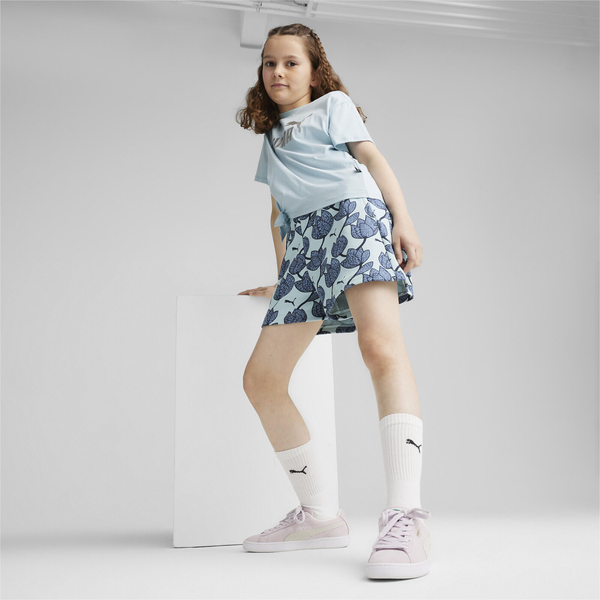 Shorts ESS+ BLOSSOM da bambina PUMA Turquoise Surf Blue 4/5
