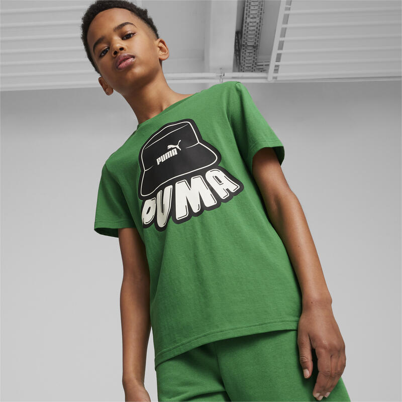 ESS+ MID 90's shirt met print voor jongeren PUMA Archive Green