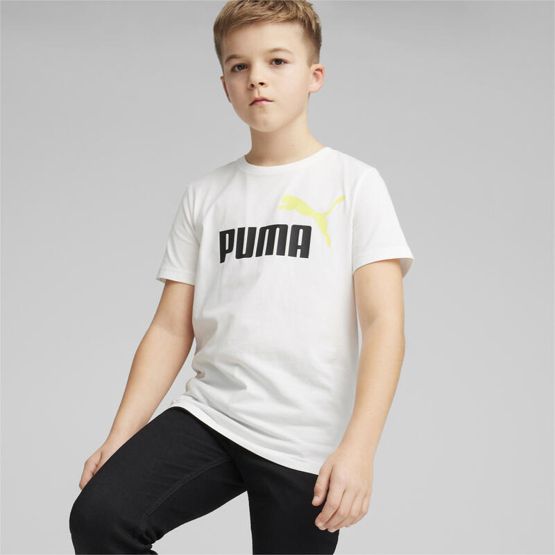 Camiseta Essentials+ Logo bicolor Niño PUMA White Lime Sheen Green