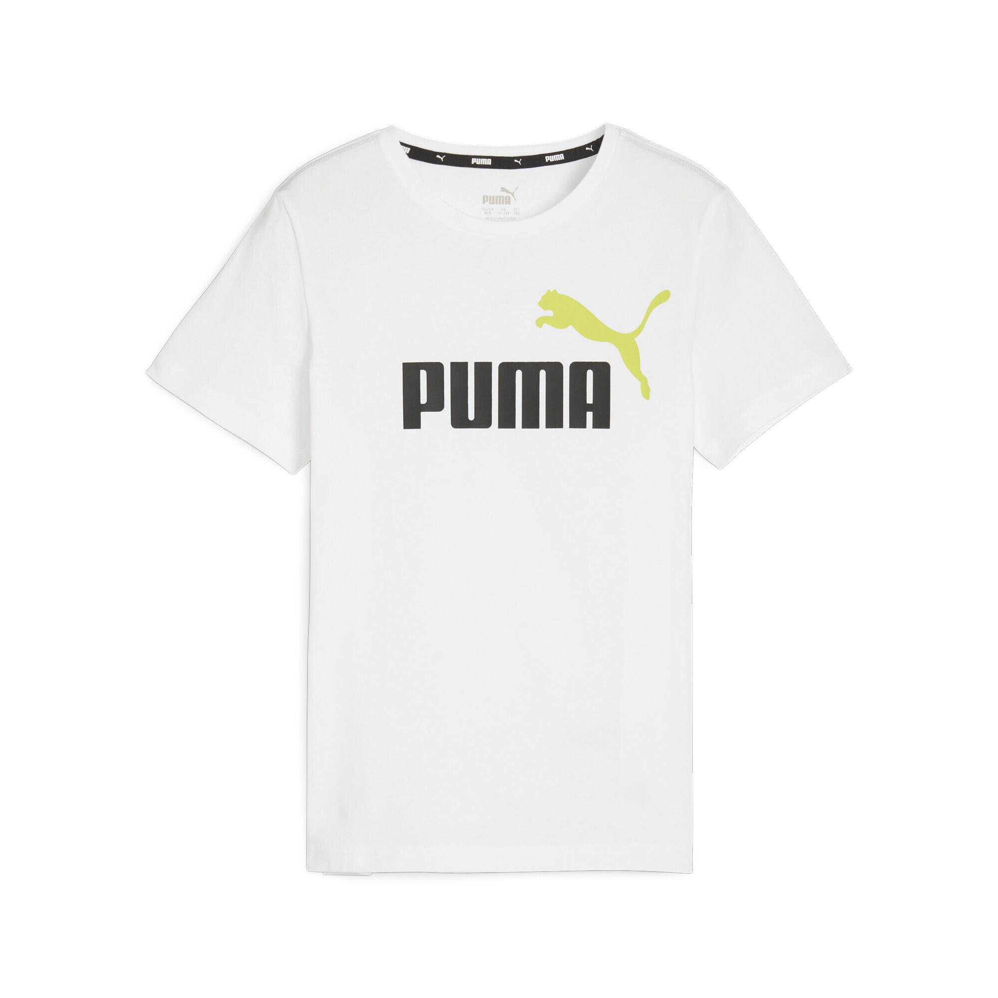 Puma - T-shirt Essentials+ Enfant Et Adolescent Puma White Lime Sheen Green - T-shirt Manches Courtes - Blanc|multicolore|vert - 7-8 Ans - Decathlon