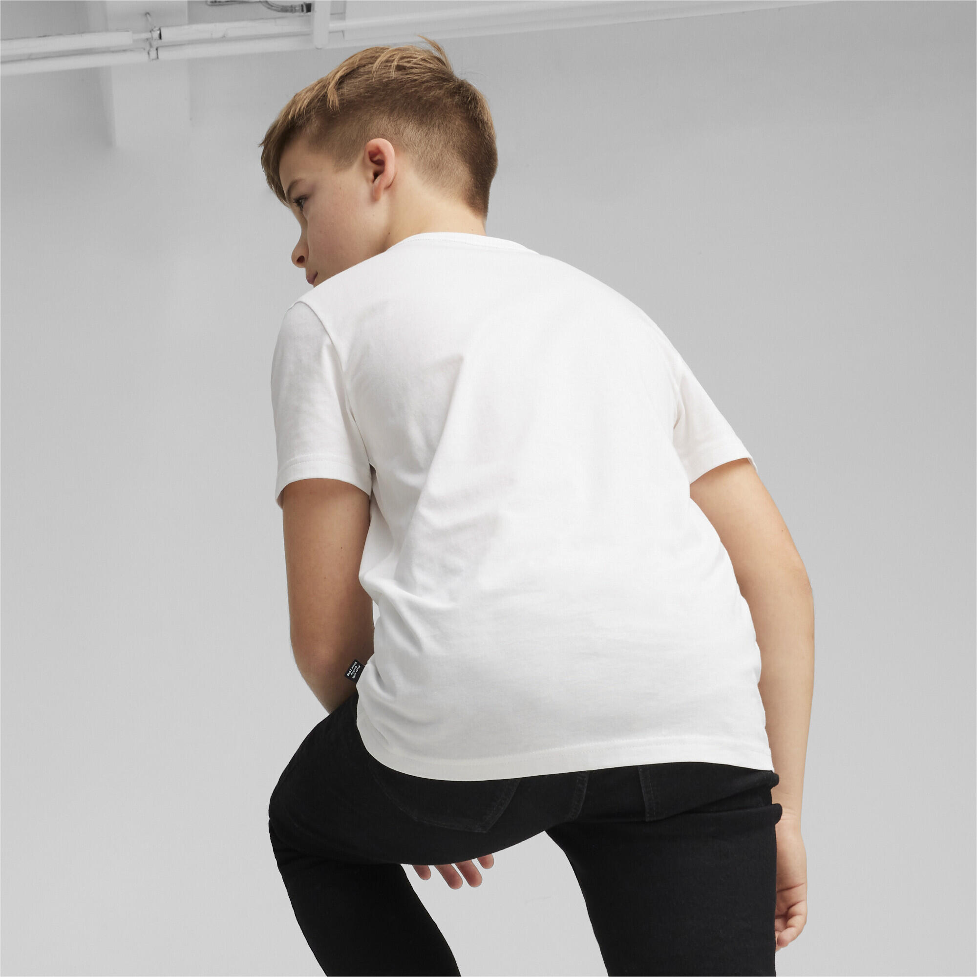 Camiseta Essentials+ Logo bicolor Niño PUMA White Lime Sheen Green 3/5