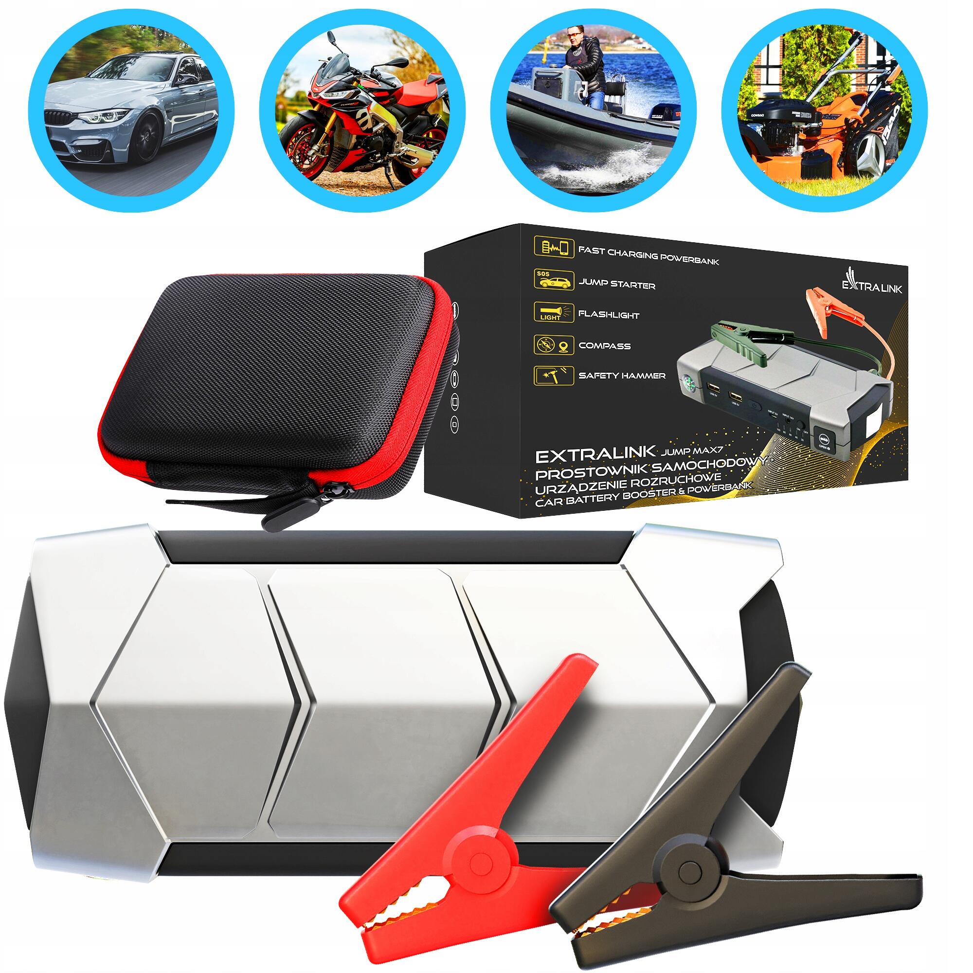 Jump Starter Extralink Jump Max7 10000 mAh Latarka, kompas, młotek
