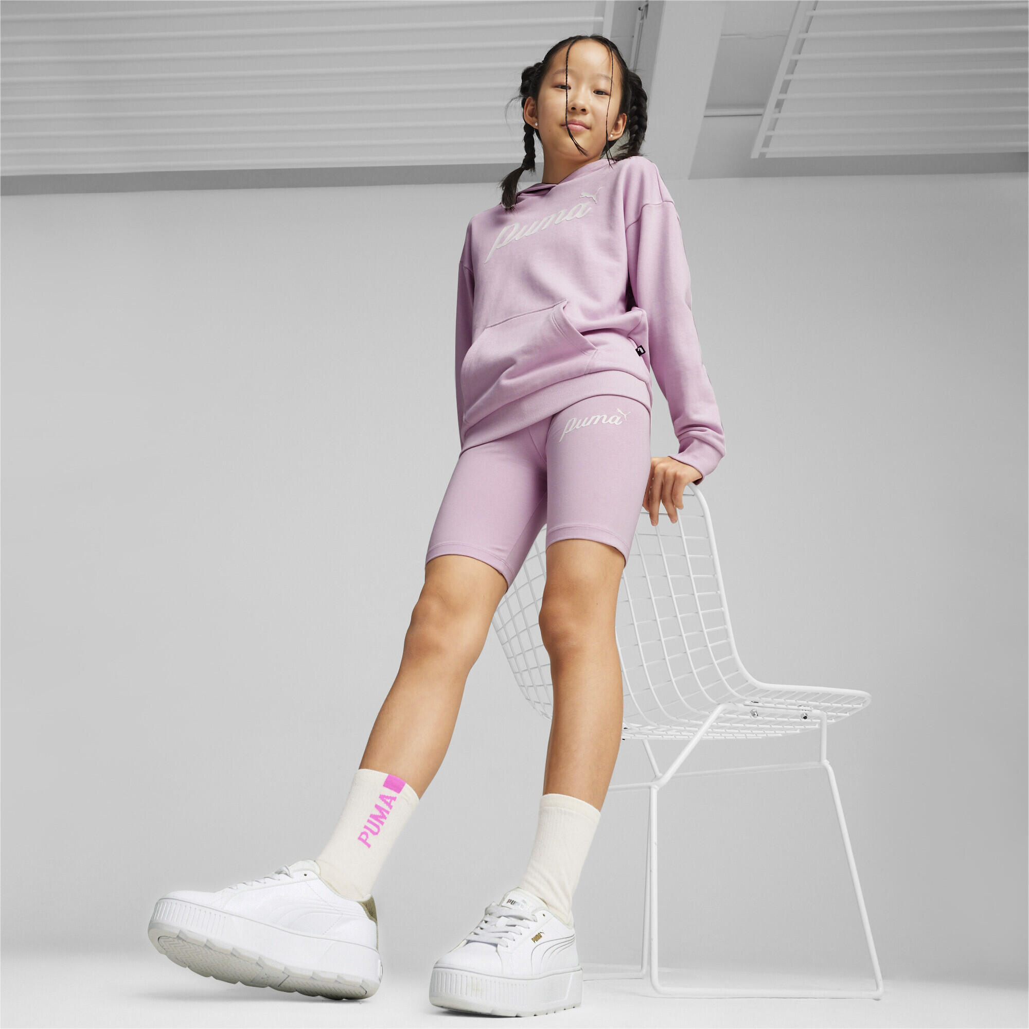 Leggings corti ESS+ Blossom da bambina PUMA Grape Mist Purple 4/5
