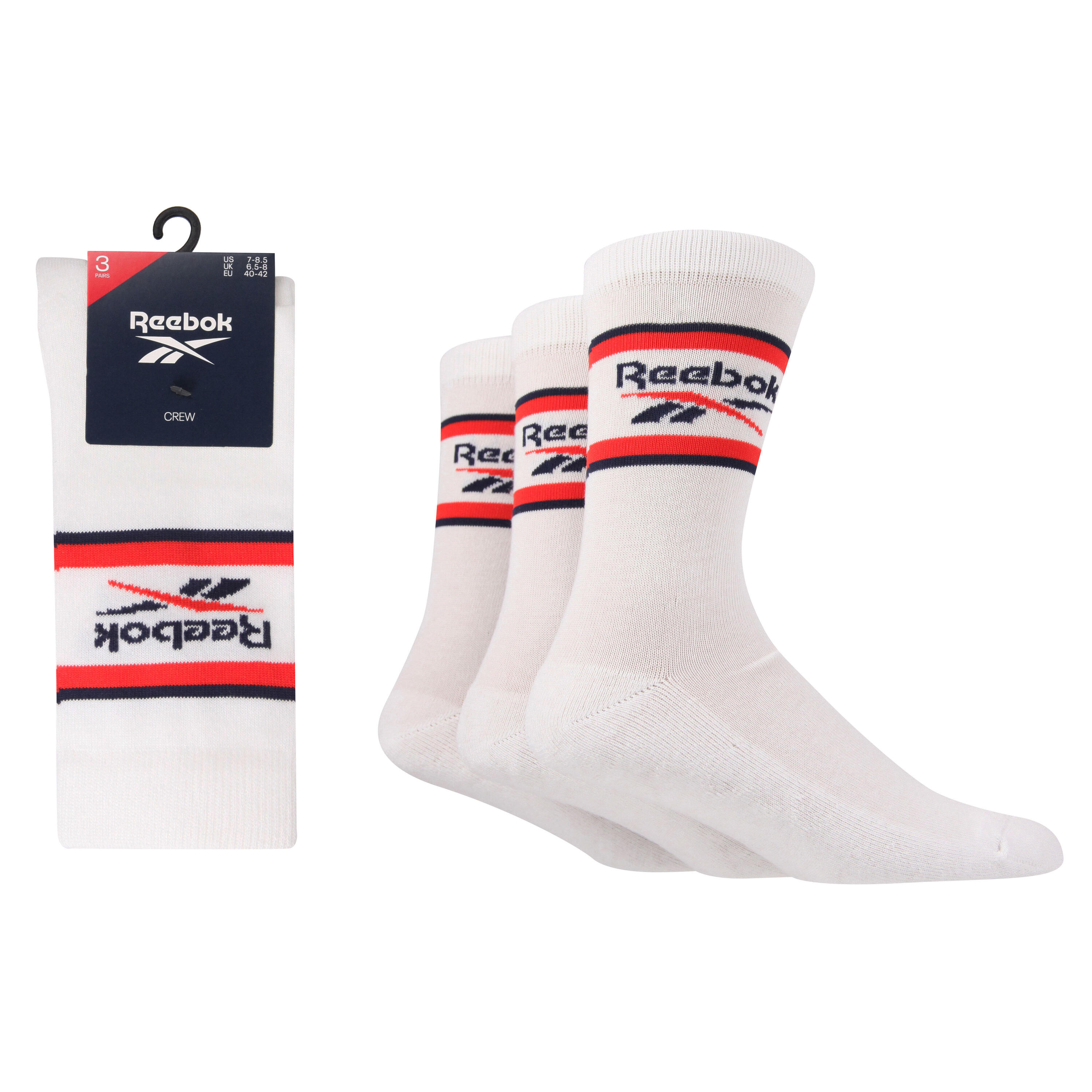 REEBOK 3 Pack Crew Ankle Sport Socks With Cushioned Sole, Plain Knit And Seamless Toes