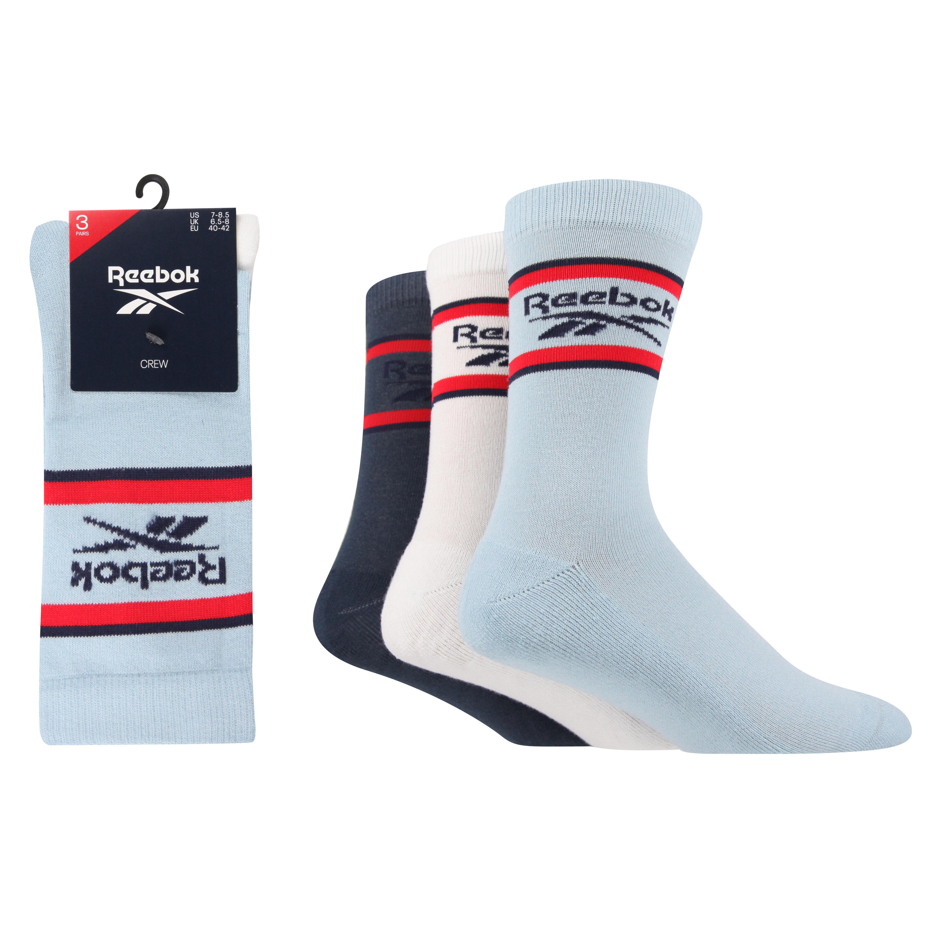 REEBOK 3 Pack Crew Ankle Sport Socks With Cushioned Sole, Plain Knit And Seamless Toes