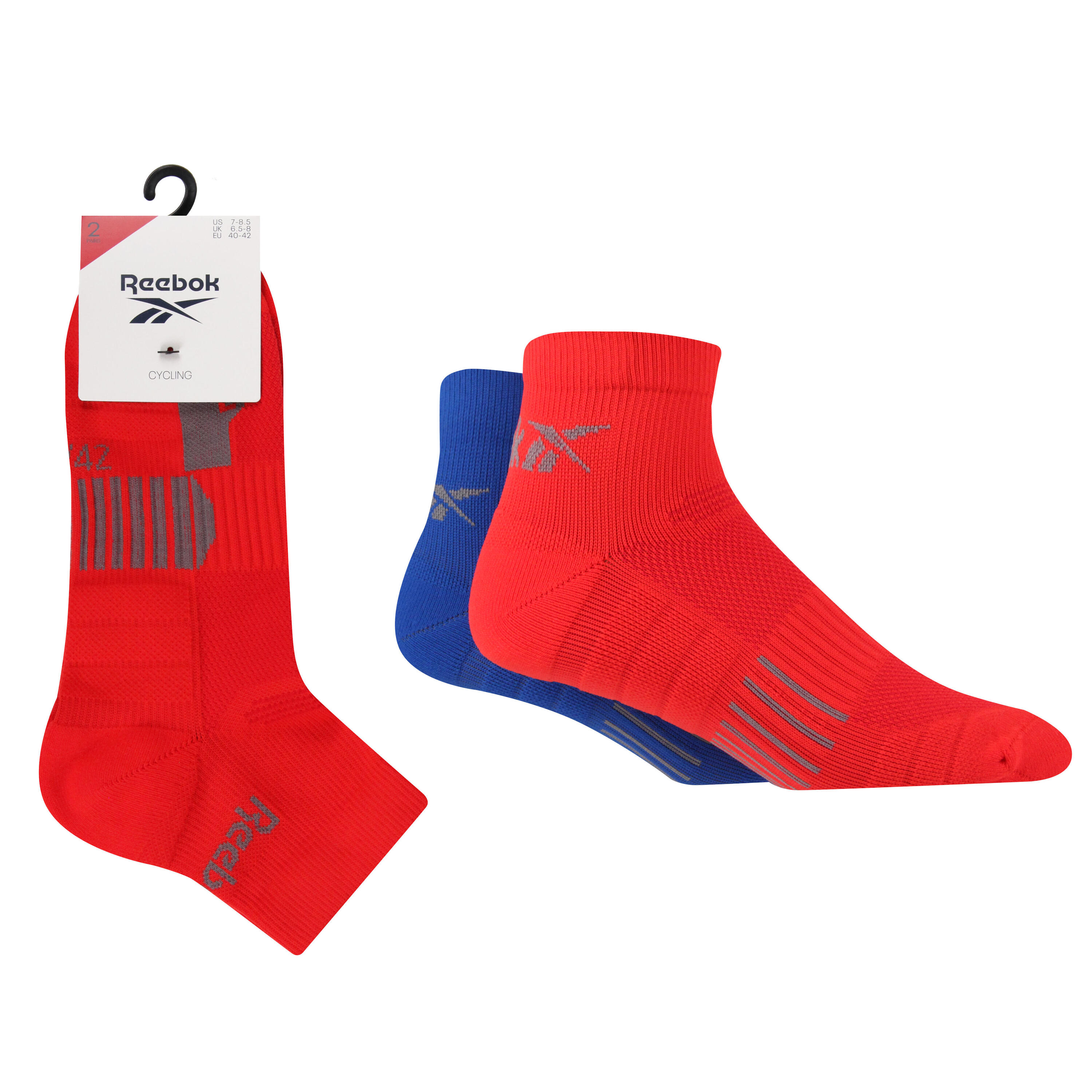 REEBOK 2 Pair Pack Cycling Socks With Full Elastic Compession and Arch Support