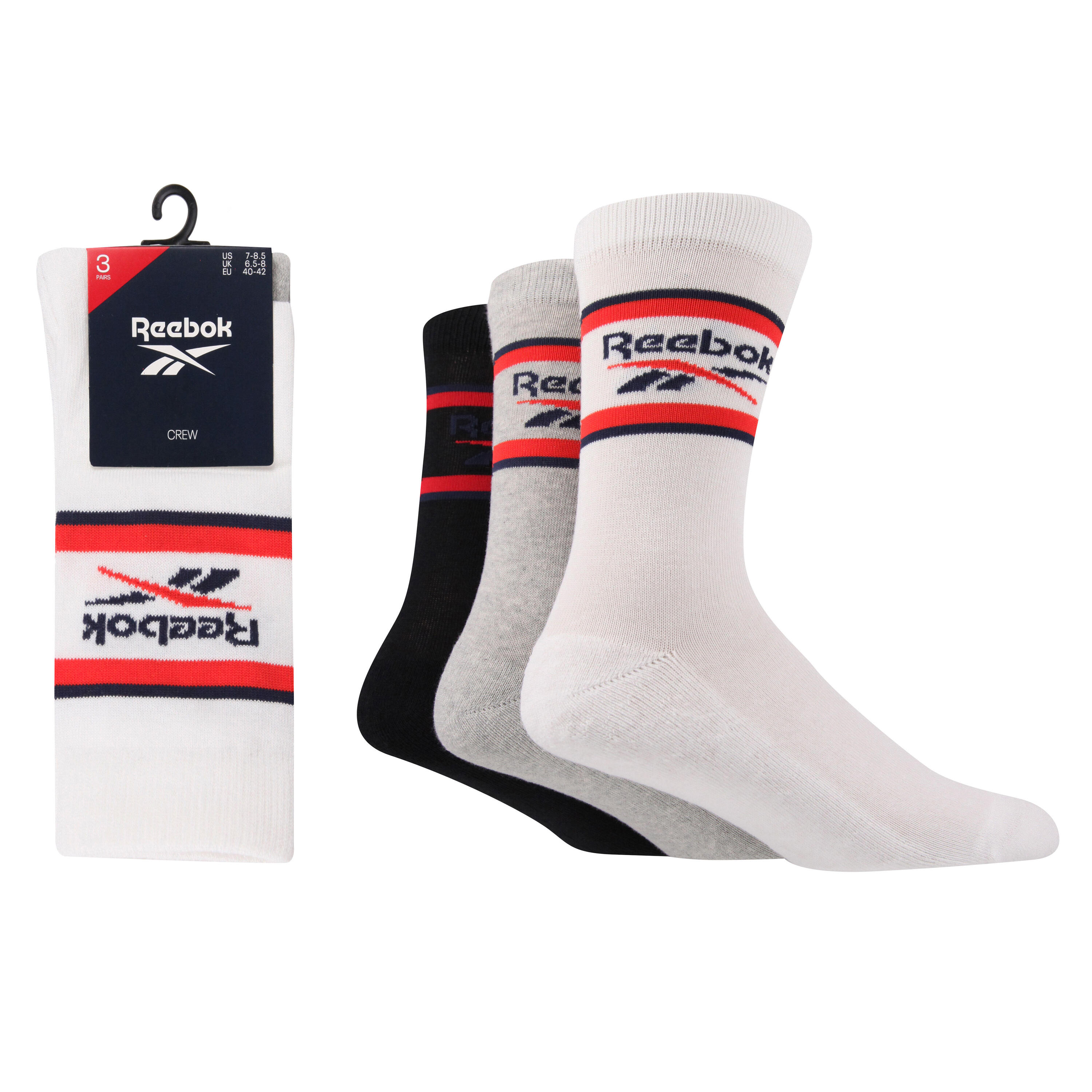 REEBOK 3 Pack Crew Ankle Sport Socks With Cushioned Sole, Plain Knit And Seamless Toes