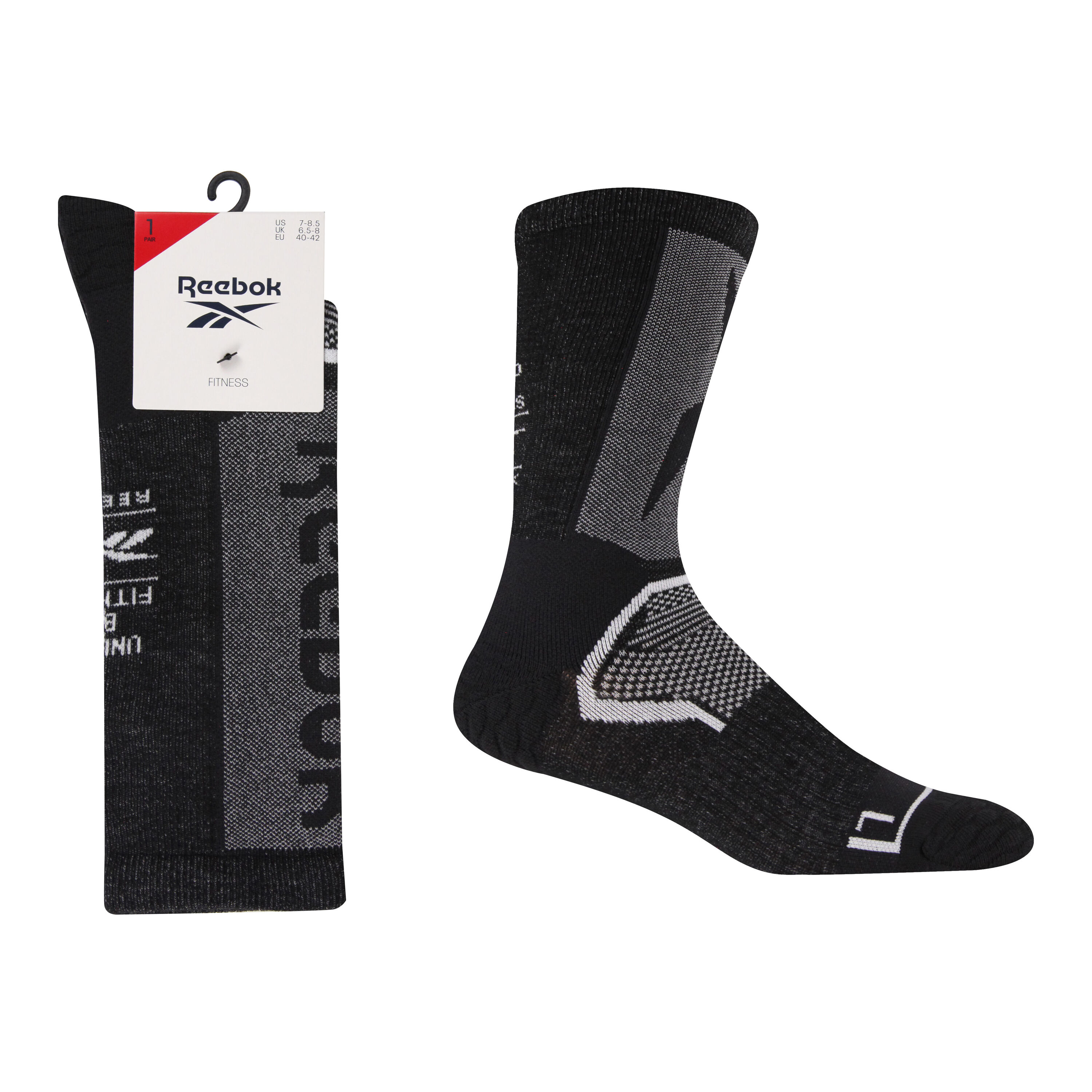 REEBOK 1 Pk Longer Length Socks With Full Elastic Compession, Mesh Panels, Arch Support