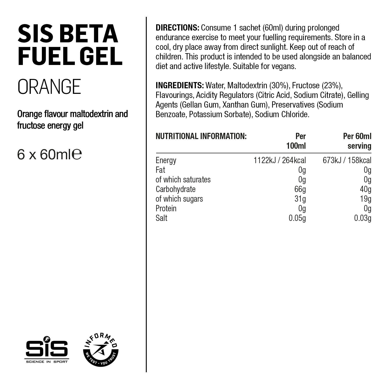 Beta Fuel Dual Source Energy Gel 60ml - Orange - 6 Pack 3/3