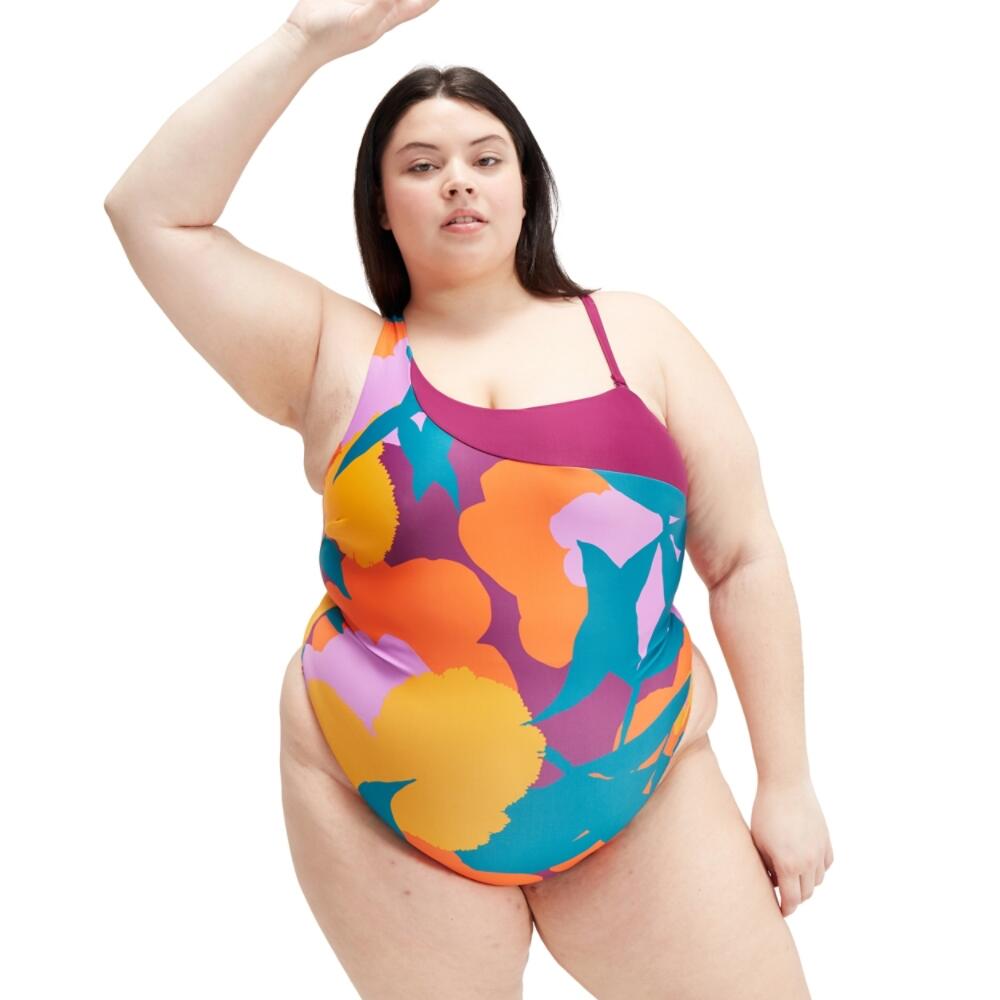 SPEEDO Womens Plus Size Printed Asymmetric Swimsuit