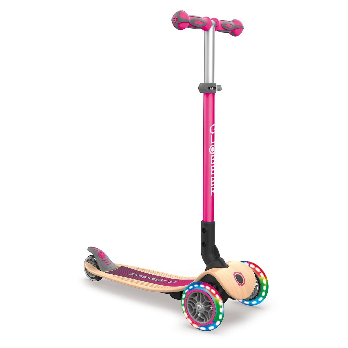 GLOBBER GLOBBER PRIMO FOLDABLE WOOD LIGHTS pink, mit Leuchtrollen und Holzdeck