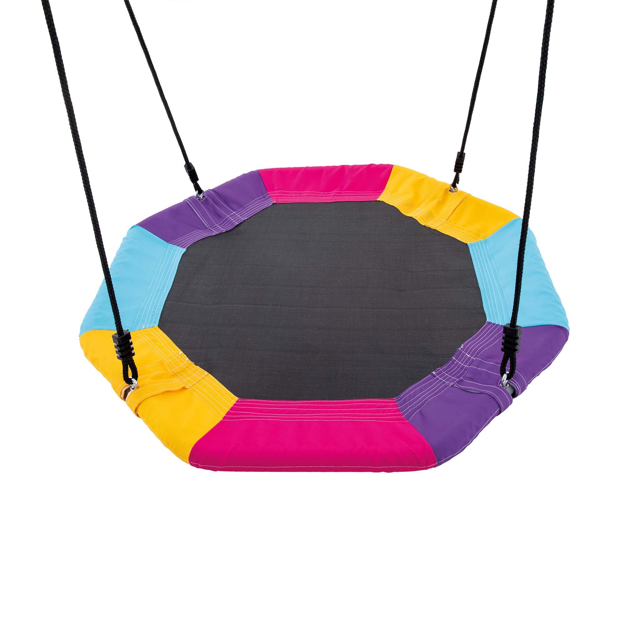 Portique pour enfants 3 agrès balançoires + nid d'oiseau 6/7