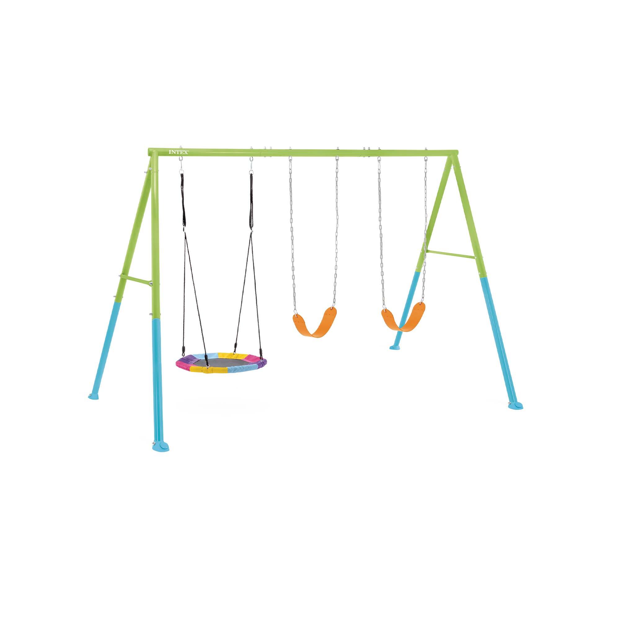 Portique pour enfants 3 agrès balançoires + nid d'oiseau 2/7