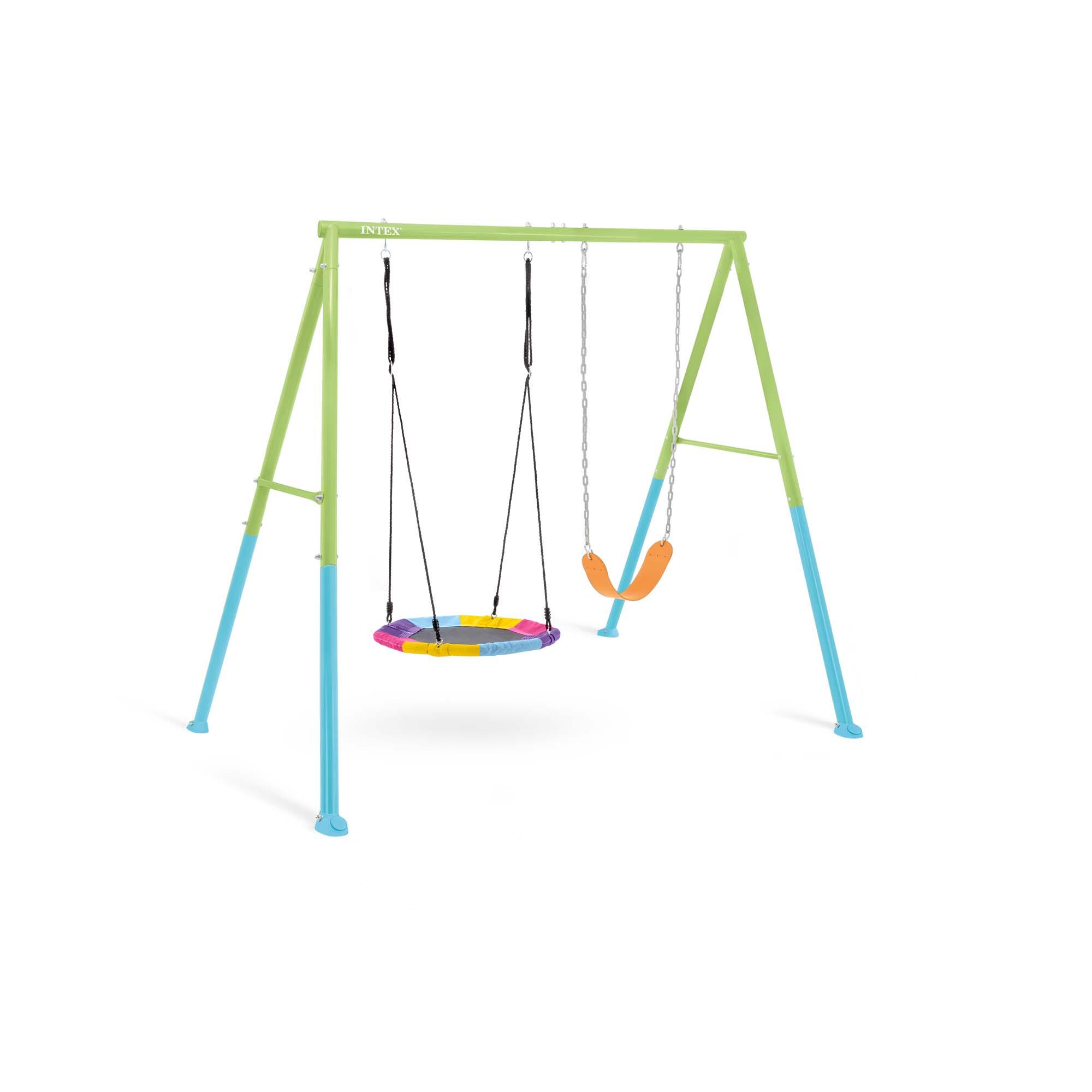 Portique pour enfants 2 agrès balançoire + nid d'oiseau 2/7