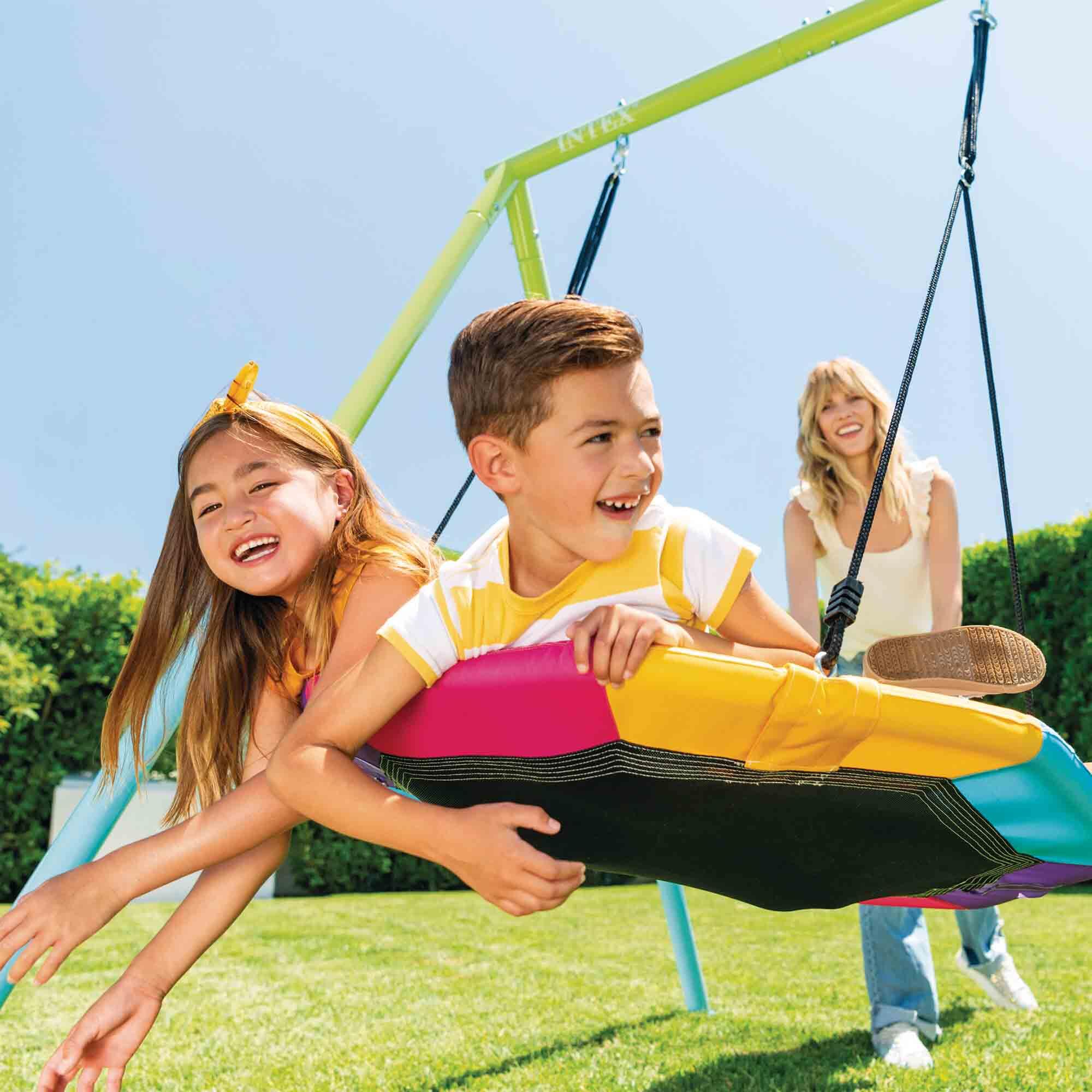 Portique pour enfants 2 agrès balançoire + nid d'oiseau 4/7