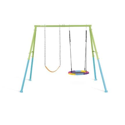 Portique pour enfants 2 agrès balançoire + nid d'oiseau