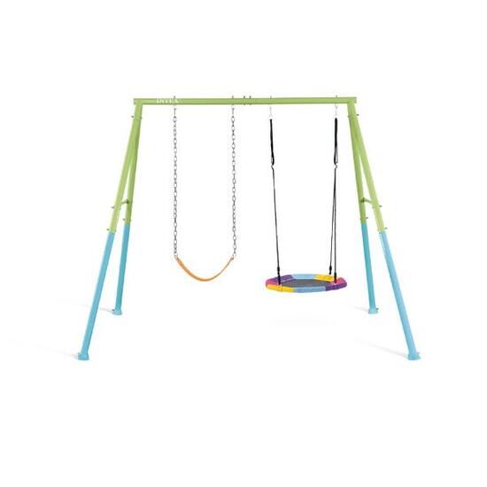Portique pour enfants 2 agrès balançoire + nid d'oiseau