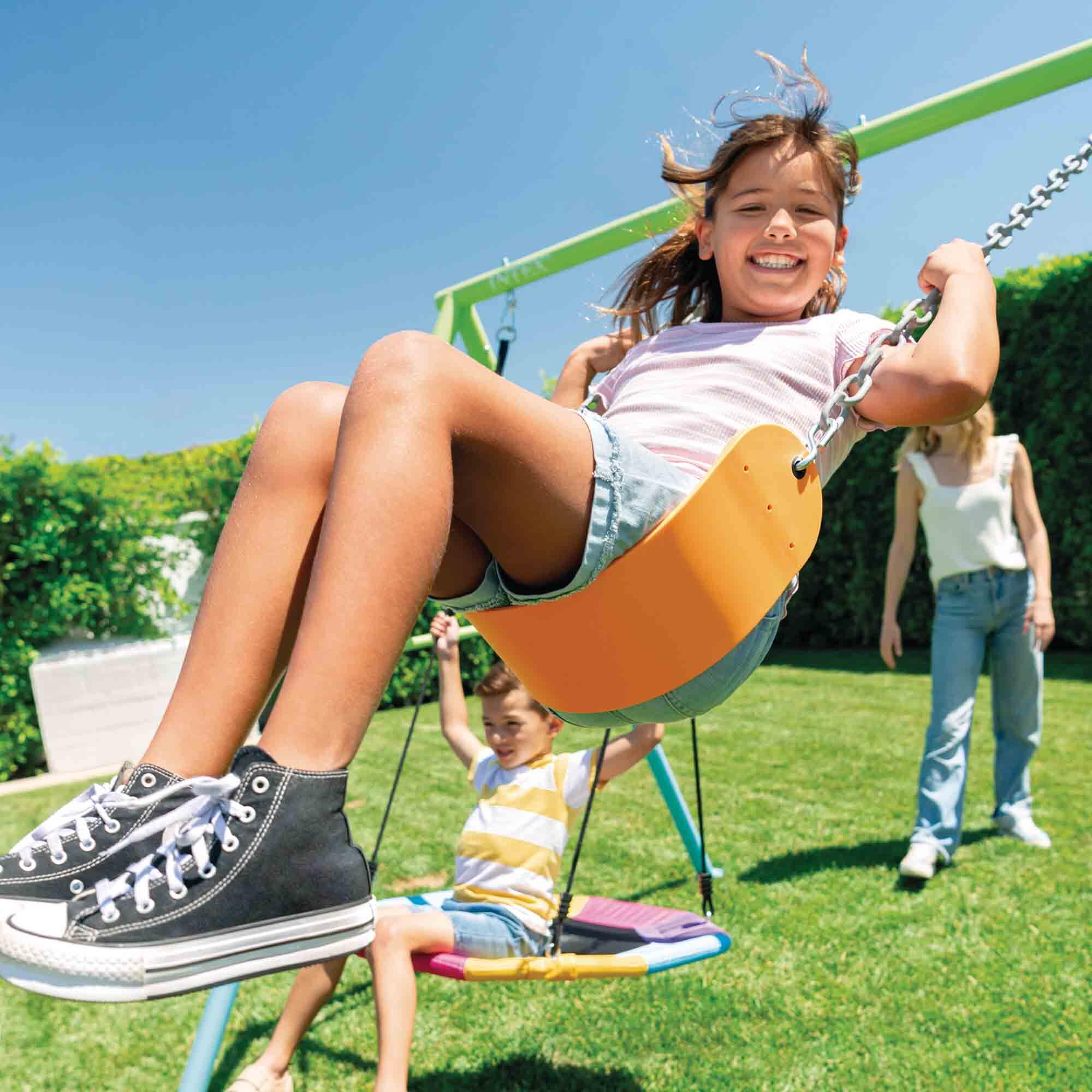 Portique pour enfants 2 agrès balançoire + nid d'oiseau 3/7