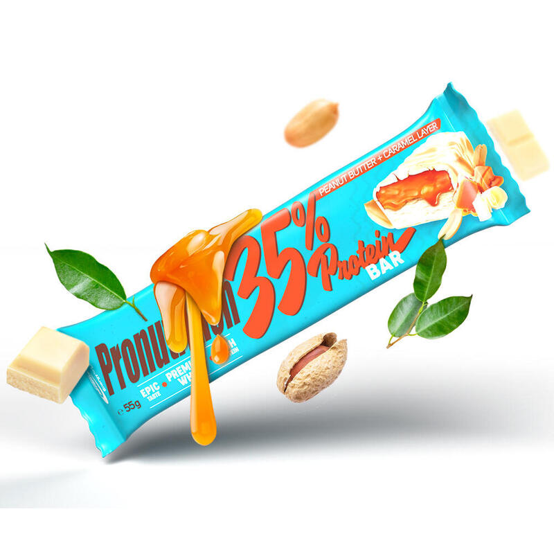 Baton proteic cu Unt de arahide și Glazură de caramel 35% proteine, Pronutrition