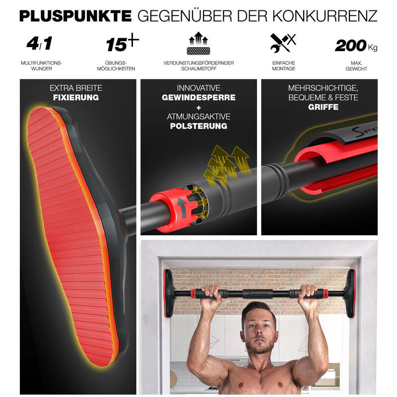 Klimmzugstange mit innovativer Gear-Lock Funktion, anpassbar bis 90 cm KS270