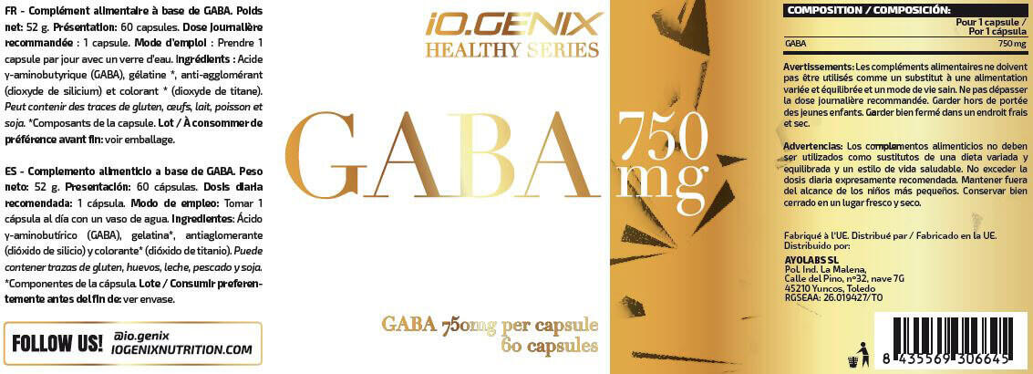 Gaba 750mg - 60 Capsules IO.Genix 2/3