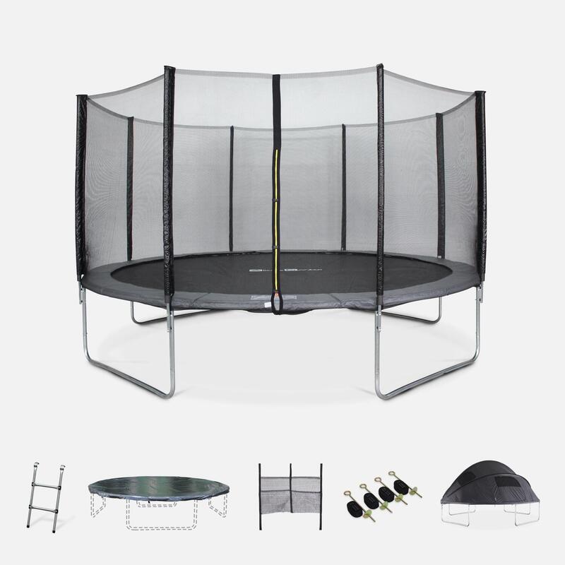 Trampoline 430cm gris avec pack d'accessoires + Tente I sweeek