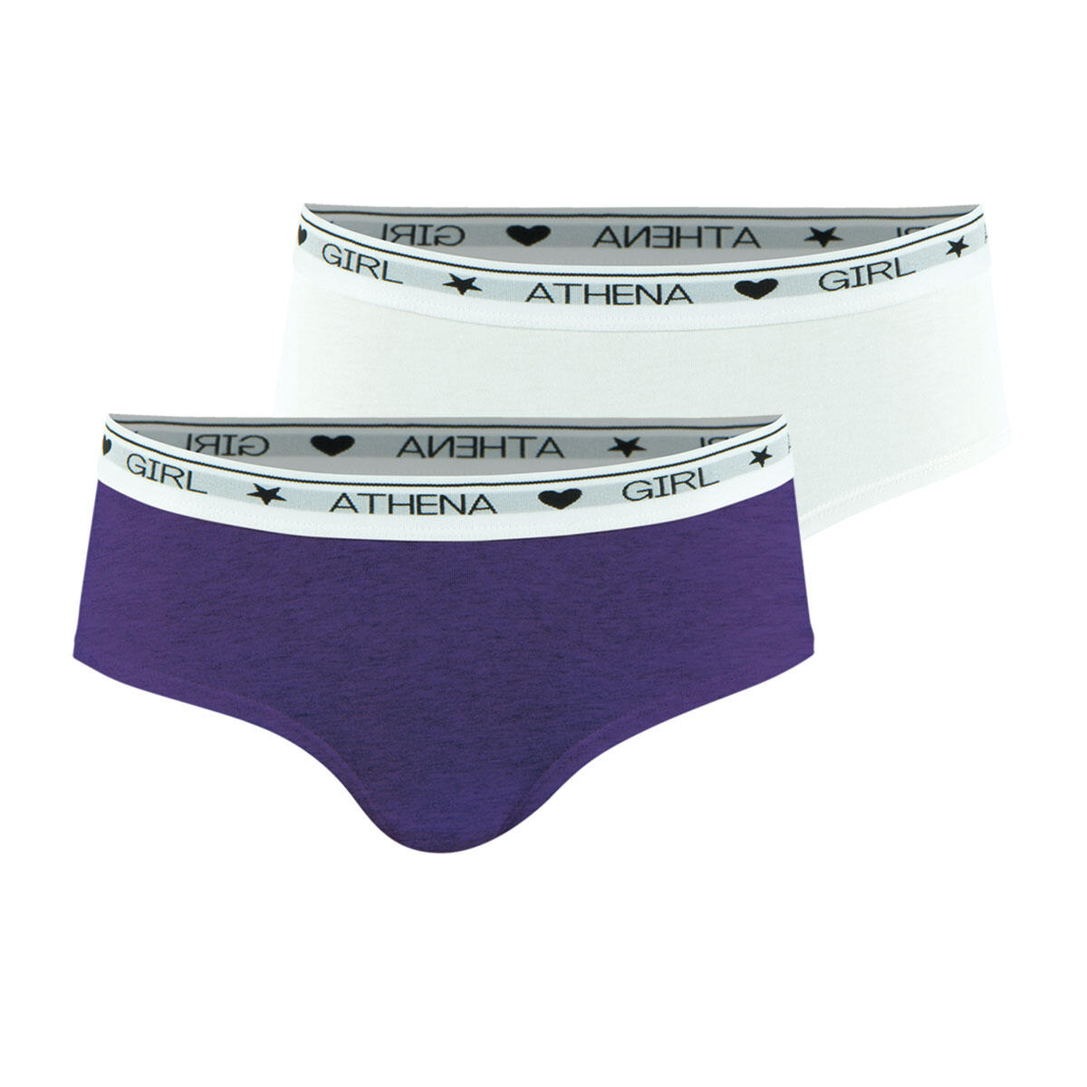 Athena - Lot De 2 Boxers Fille Coton Ultra Doux - Slip Shorty - Blanc|violet - 10 À 12 Ans - Decathlon