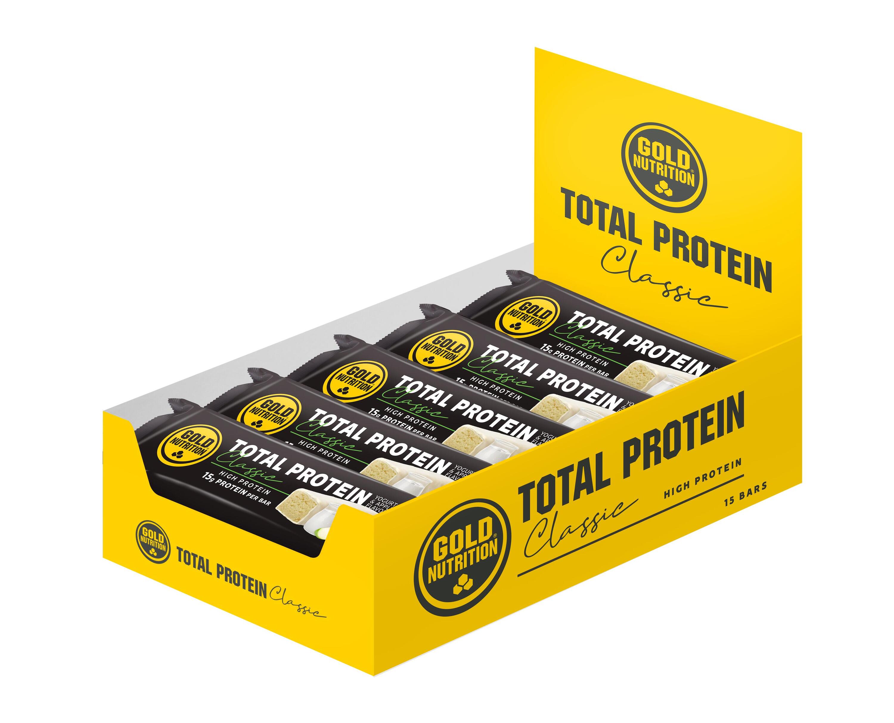 GOLD NUTRITION CAIXA DE 15 BARRAS TOTAL PROTEIN CLASSIC BAR MAÇÃ IOGURTE - 46 G