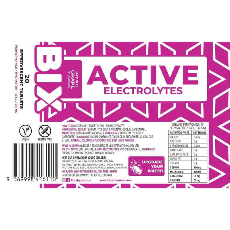 Active Electrolytes (Single Tube: 20 Tablets) - Grape