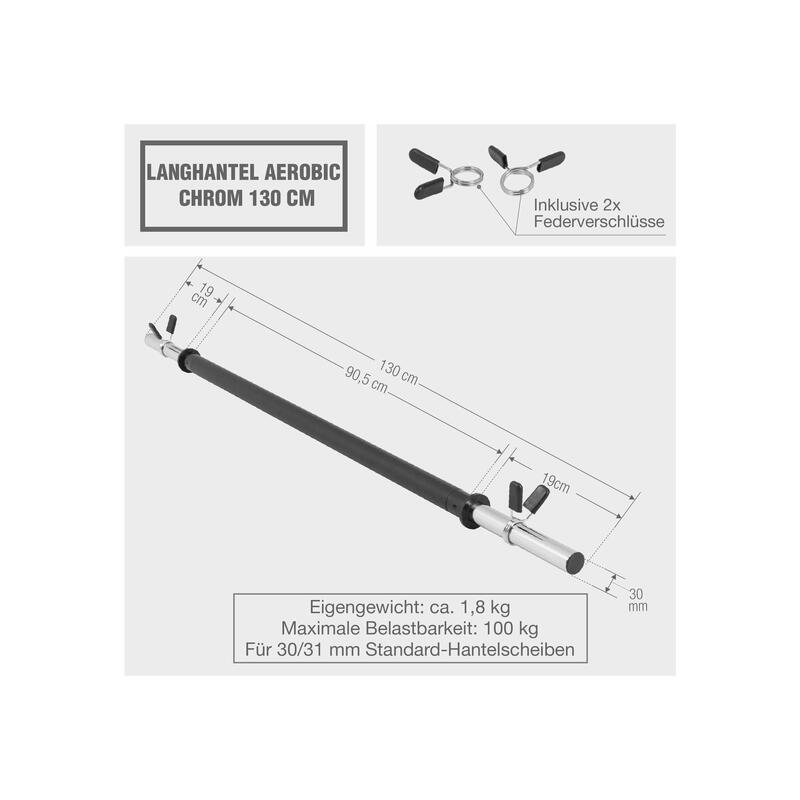 Langhantel Aerobic Chrom in Schwarz mit 130 cm