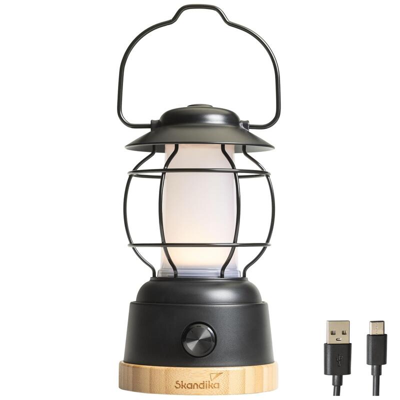 Lampe lanterne de camping LED Kiruna Jord - Rechargeable - USB - Bambou - rétro