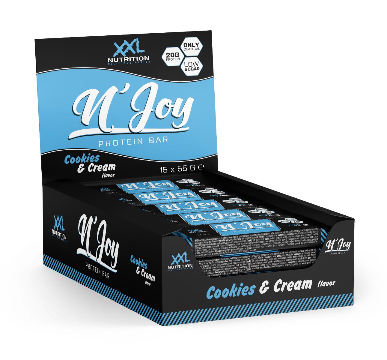 XXL NUTRITION N'Joy Protein Bar - 20g Proteïne, Eiwitreep - Cookies & Cream - 15 Pack