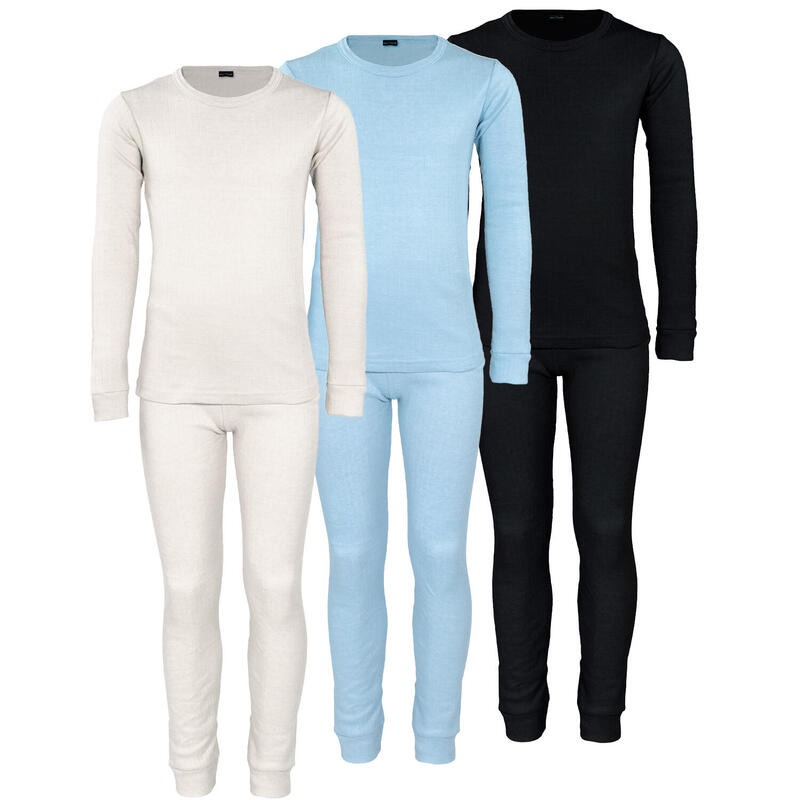 Lenjerie termică copii set de 3 | cămașă + pantaloni | Crem/Albastru clar/Negru