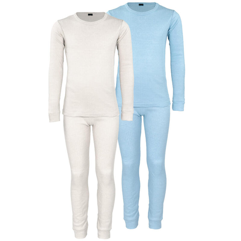 Set 2 sous-vêtements thermiques | T-shirt + pantalon | Enfant | Crème/Bleu clair