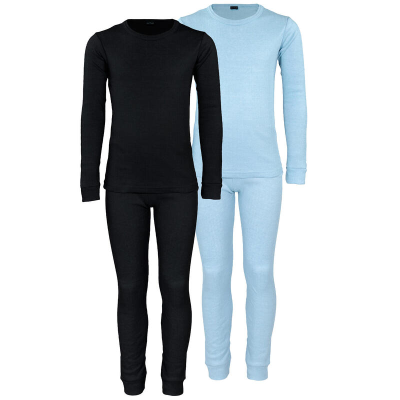 Lenjerie termică copii set de 2 | cămașă + pantaloni |  Albastru clar/Negru