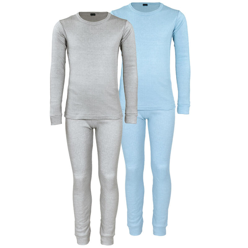 Conjunto de 2 calças térmicas crianças | camisa + calças | cinzento/azul claro