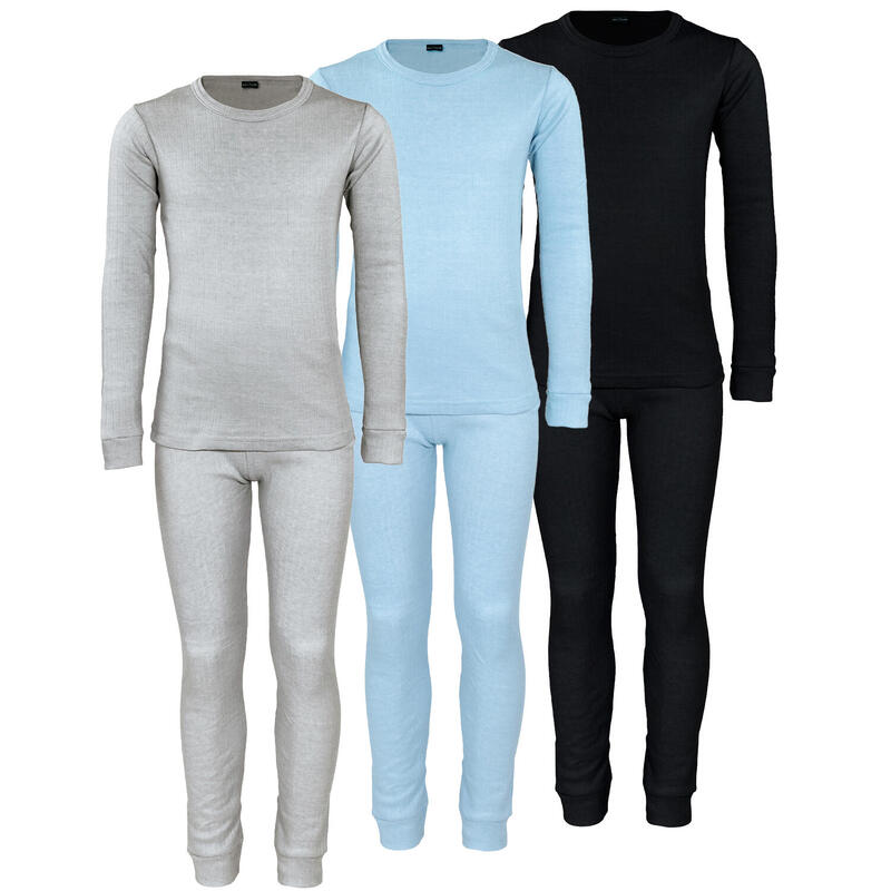 Thermounterwäsche Kinder 3er Set | Hemd + Hose | Grau/Hellblau/Schwarz