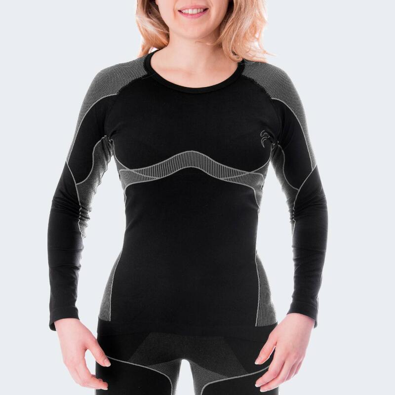 T-shirt sportif | Sous-vêtements thermiques | Femmes | Sans couture | Noir/Gris